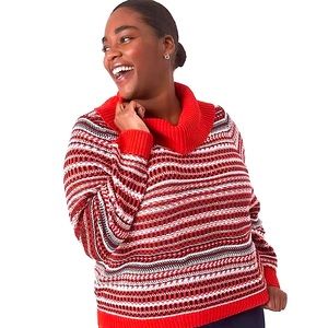 Lane Bryant Red Black White Cowl Neck Sweater Size 22/24